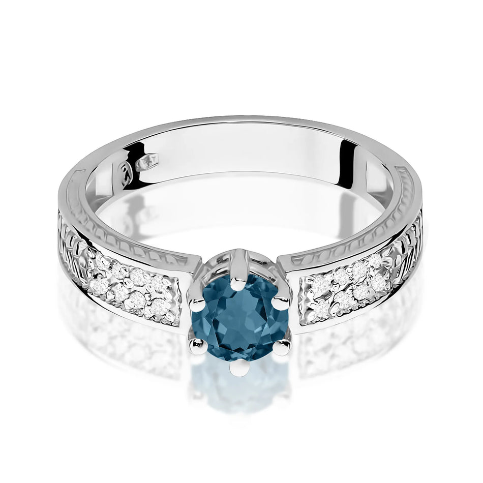 Zlatý prsteň s 0,50 ct topásom London Blue a 0,08 ct diamantmi