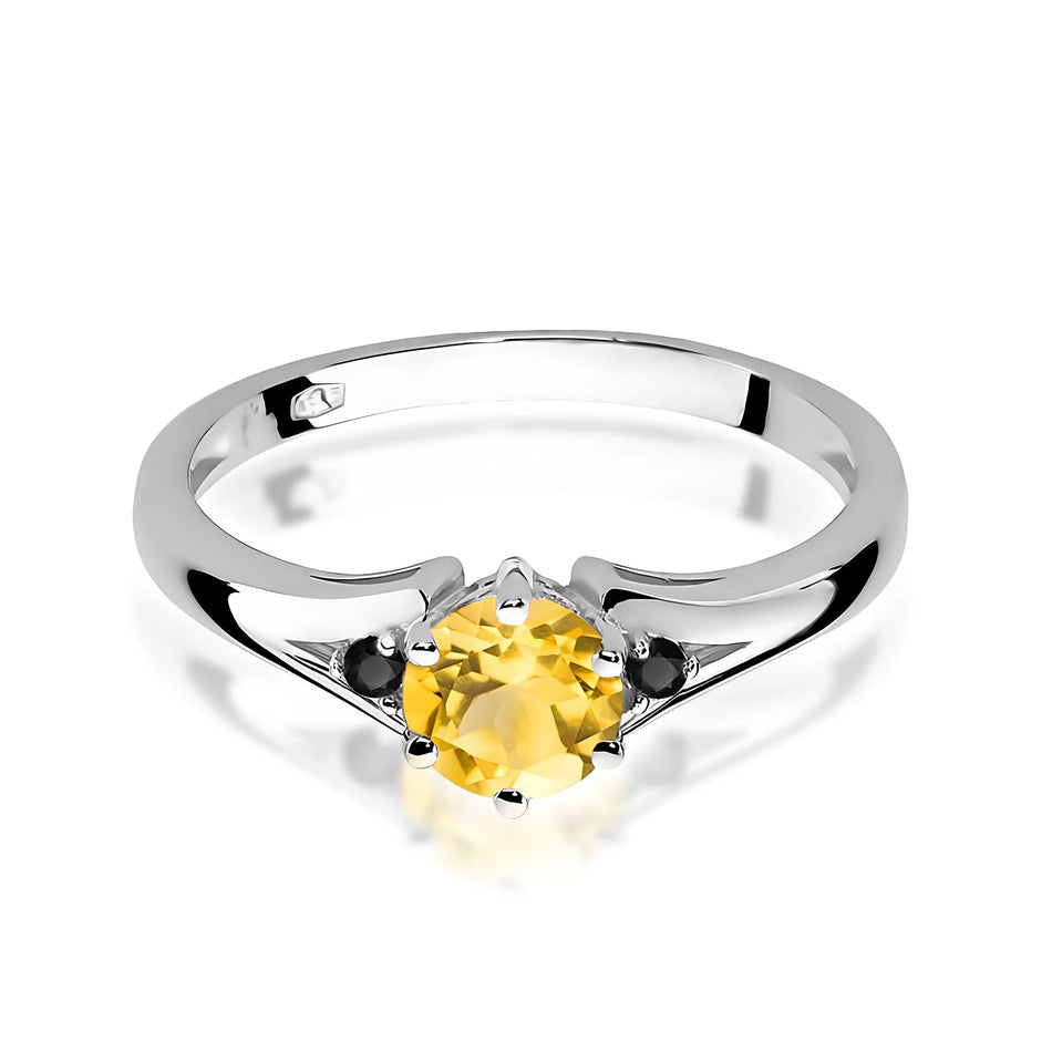 Goldring mit 0,50 ct Citrin und schwarzen Diamanten