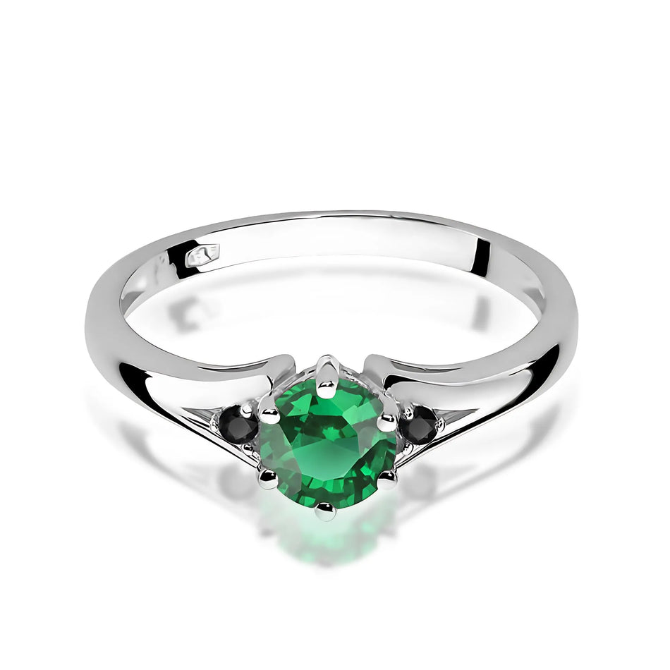 Gold Ring with 0.50ct Emerald and Black Diamonds