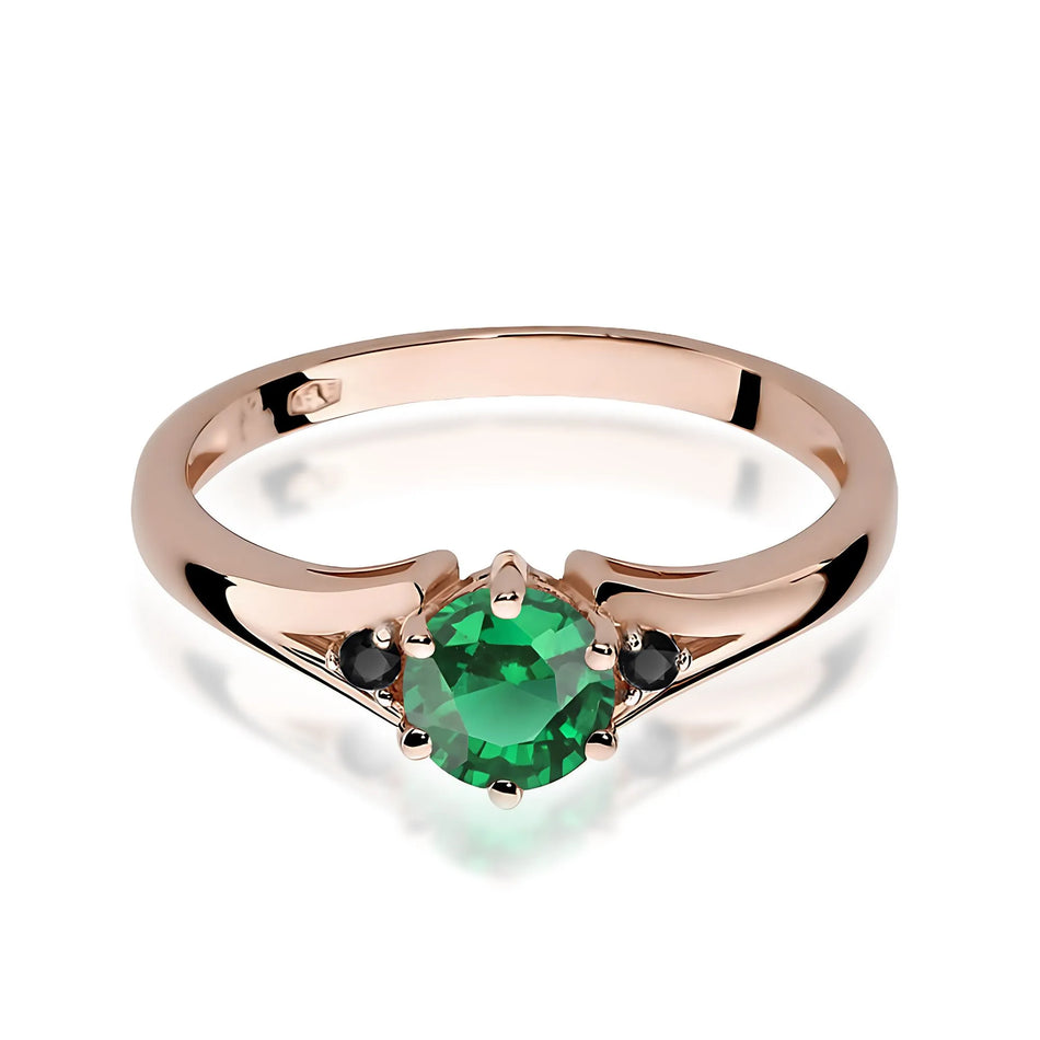 Gold Ring with 0.50ct Emerald and Black Diamonds
