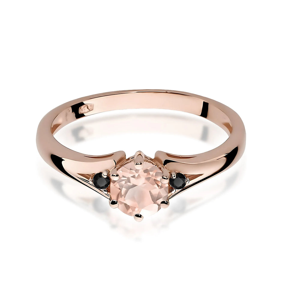 Gold Ring with 0.40ct Morganite and Black Diamonds