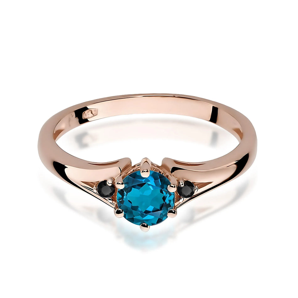 Gold Ring with 0.50ct Topaz London Blue and Black Diamonds