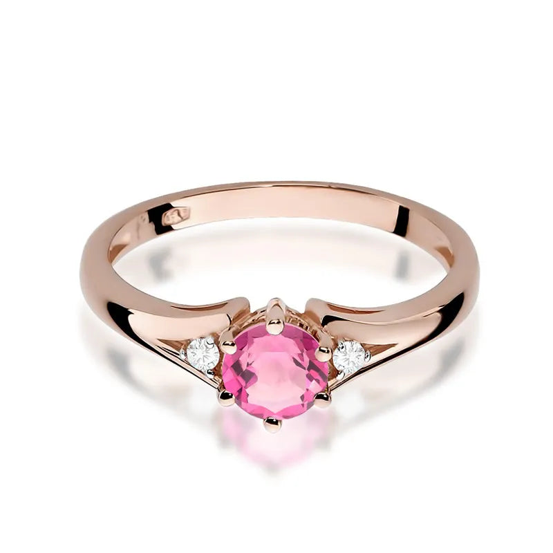 Gold Ring with 0.60ct Pink topaz and Diamonds