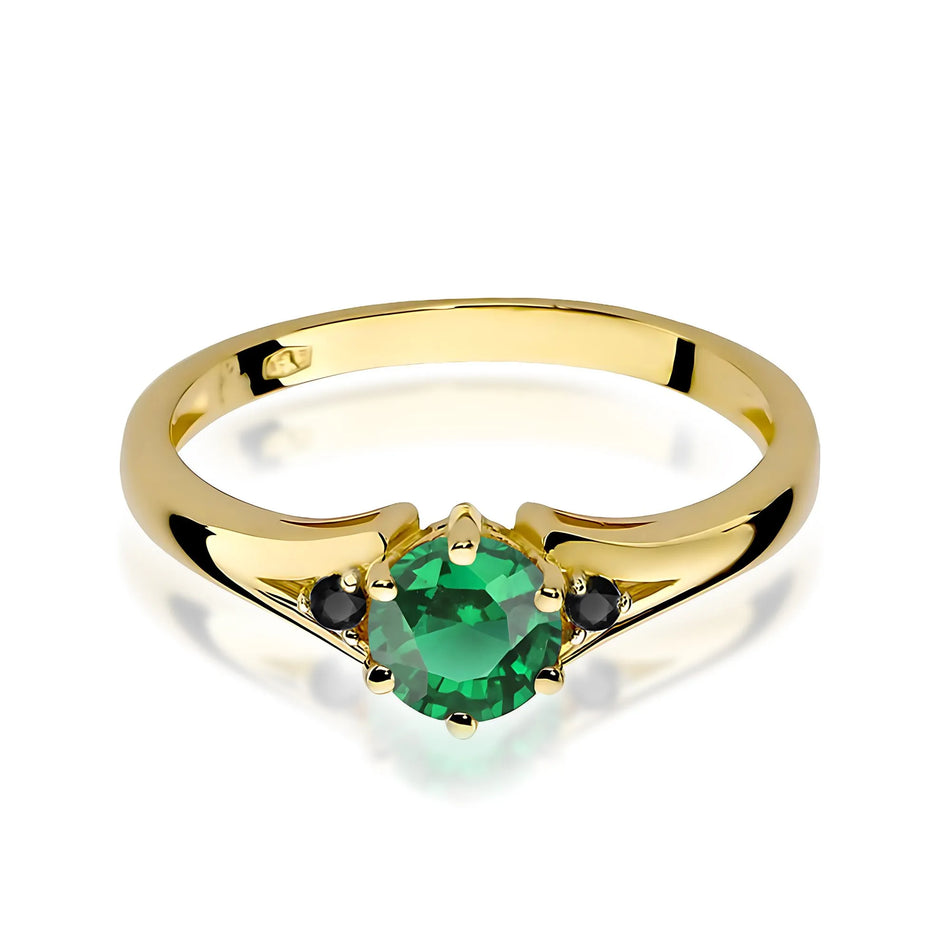 Gold Ring with 0.50ct Emerald and Black Diamonds