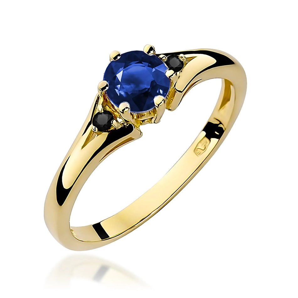 Gold Ring with 0.50ct Sapphire and Black Diamonds