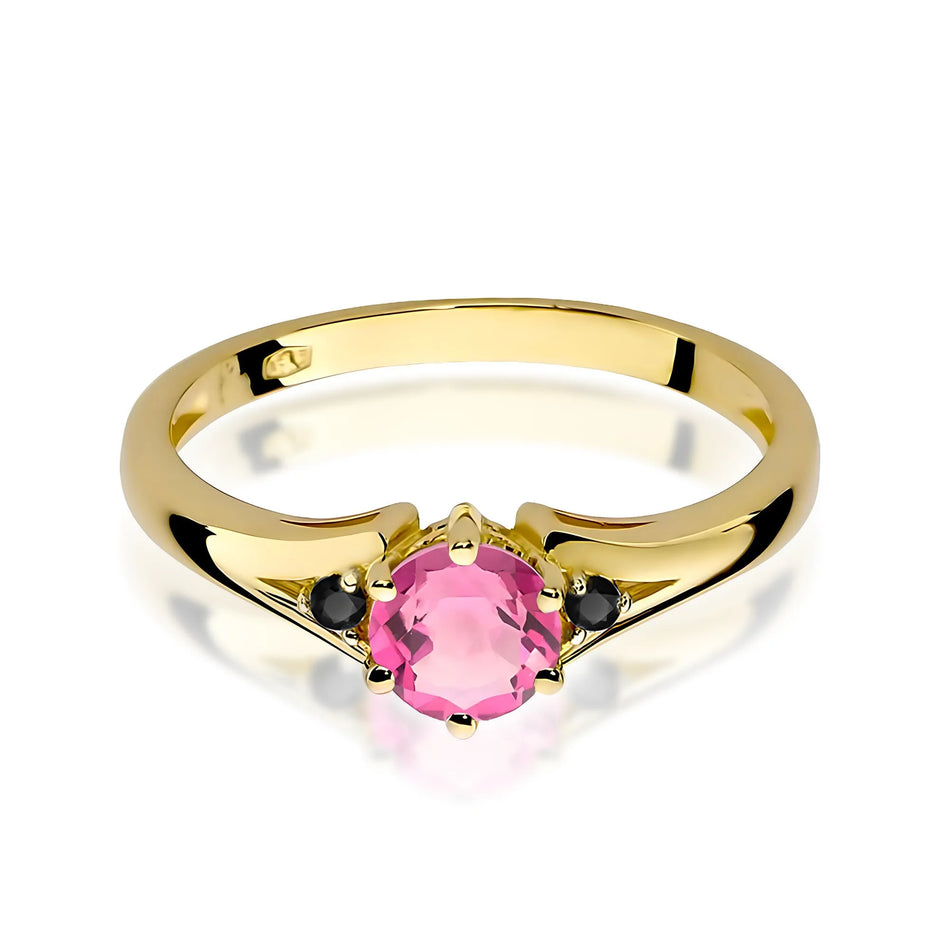 Gold Ring with 0.60ct Pink topaz and Black Diamonds