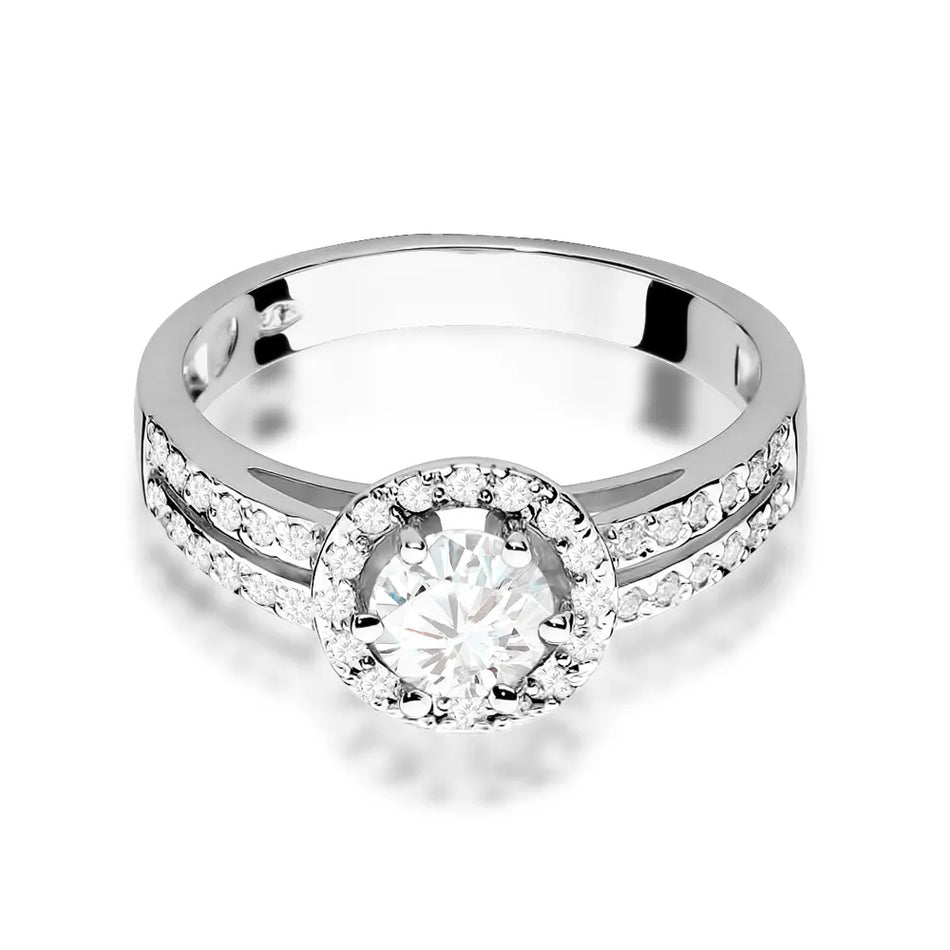 Goldring mit 0,60 ct weißem Saphir und 0,20 ct Diamanten