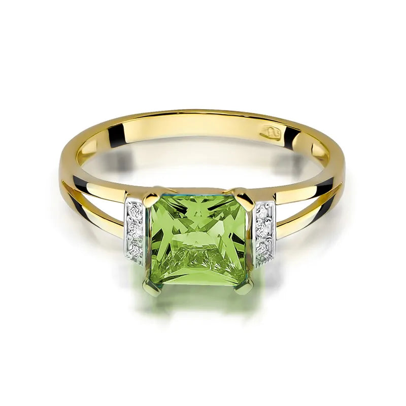 Goldring mit 1,10 ct Olivin und 0,03 ct Diamanten