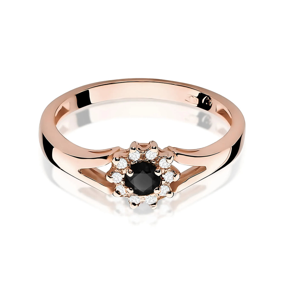 Gold Ring with 0.12ct Black diamond and 0.086ct Diamonds