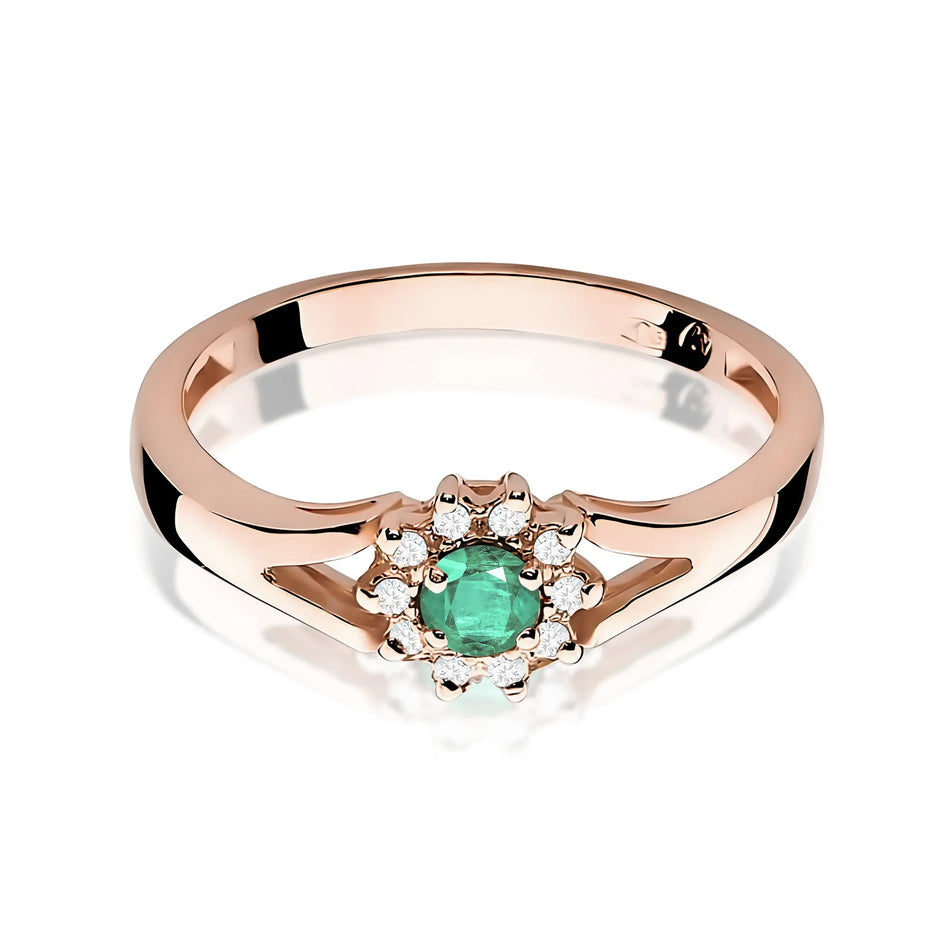 Gold Ring with 0.15ct Emerald and 0.086ct Diamonds