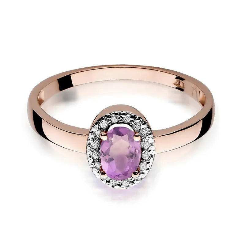 Gold Ring with 0.40ct Amethyst and 0.08ct Diamonds