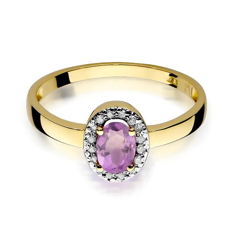 Gold Ring with 0.40ct Amethyst and 0.08ct Diamonds