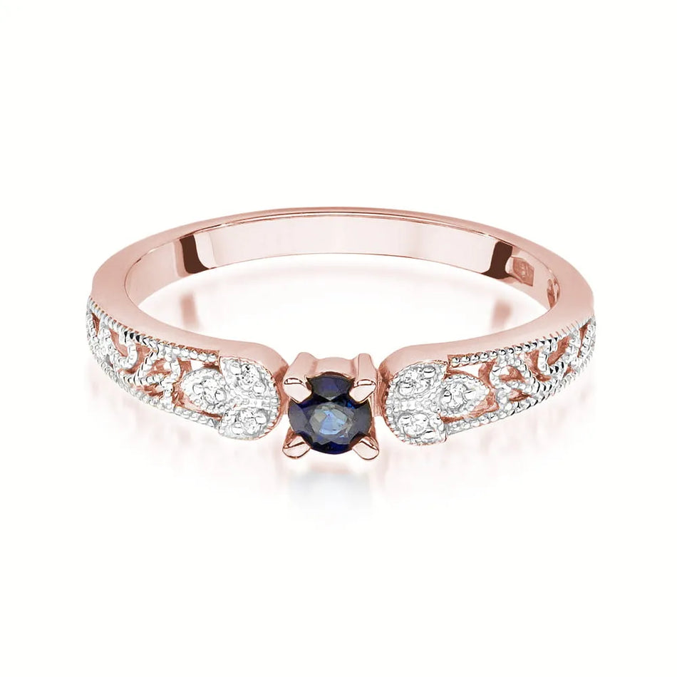 Zlatý prsten se safírem 0,15 ct a diamanty 0,03 ct