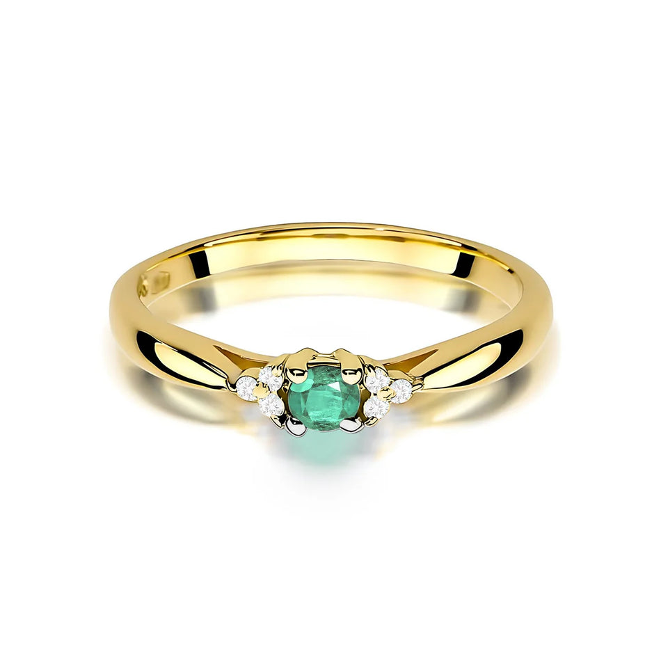 Gold Ring with 0.15ct Emerald and 0.03ct Diamonds