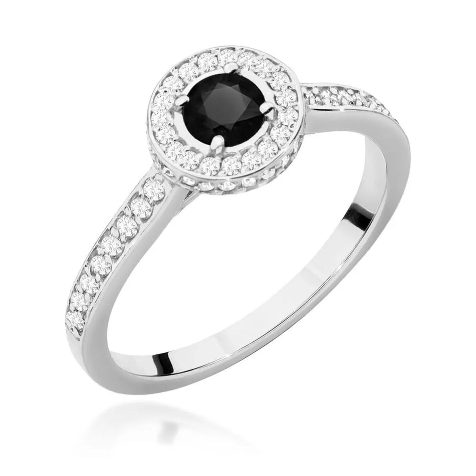 Gold Ring with 0.30ct Black diamond and 0.343ct Sideline Diamonds