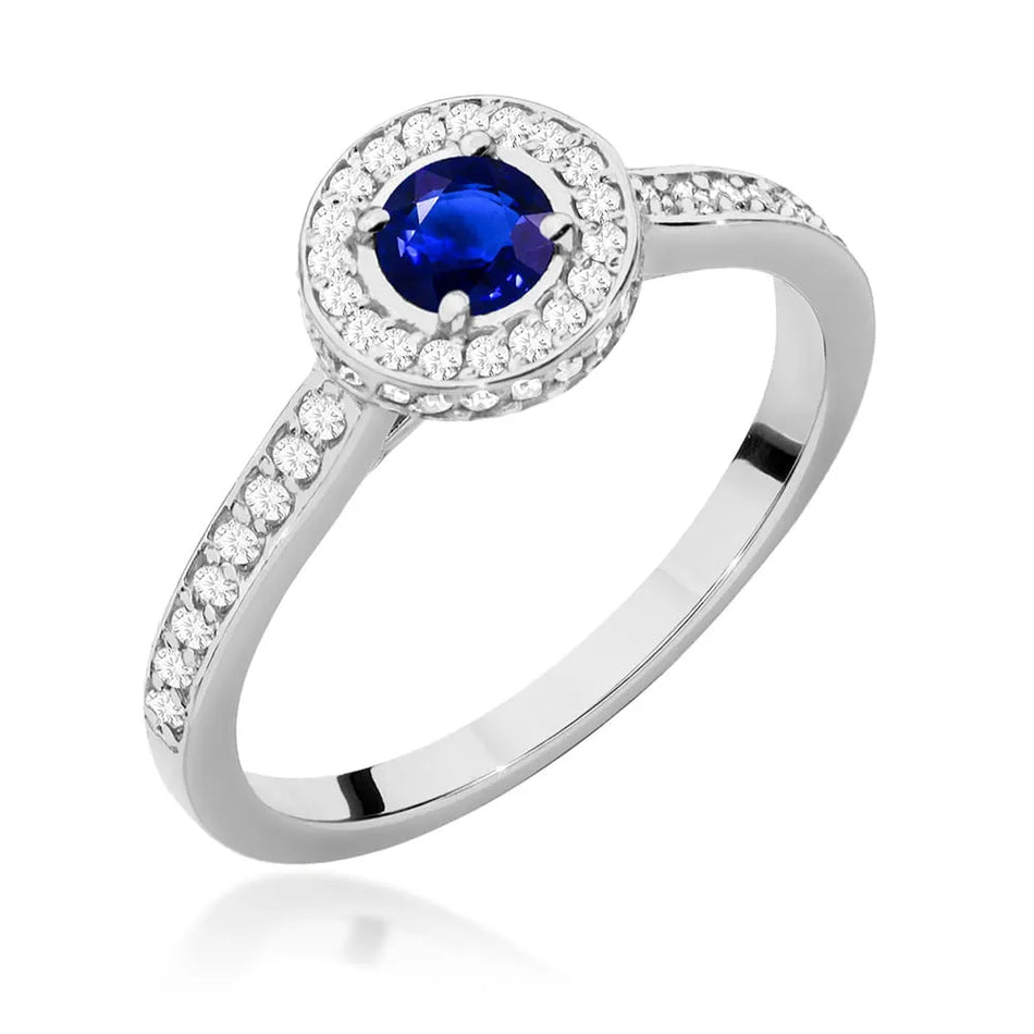 Gold Ring with 0.30ct Sapphire and 0.343ct Sideline Diamonds