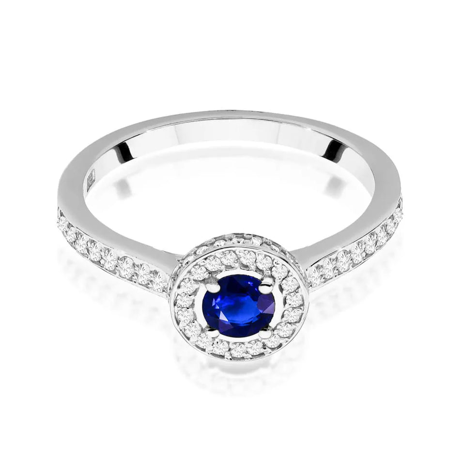 Gold Ring with 0.30ct Sapphire and 0.343ct Sideline Diamonds