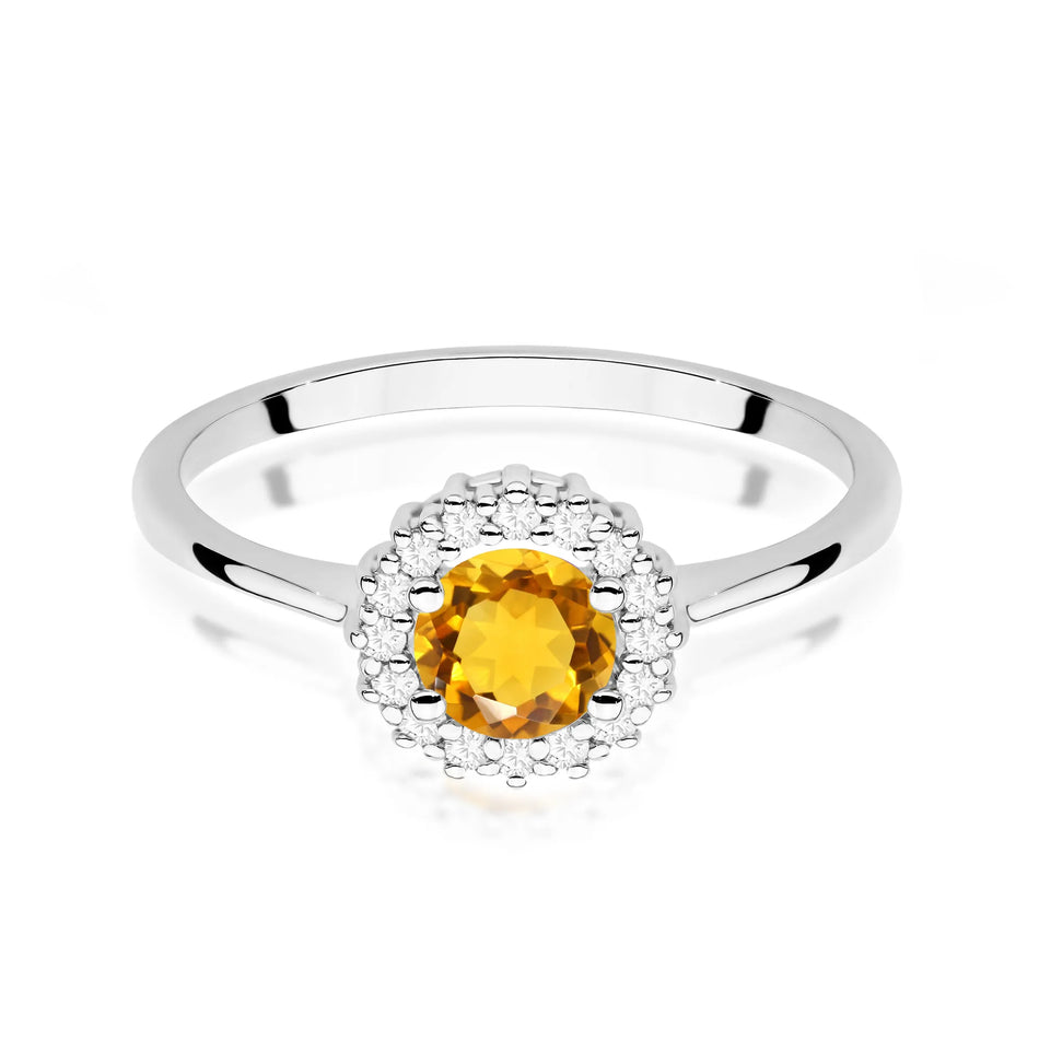 Goldring mit 0,50 ct Citrin und Diamanten Blume