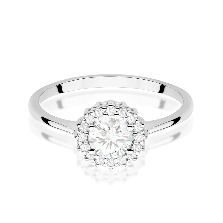 Goldring mit 0,60 ct weißem Saphir und Diamanten Blume