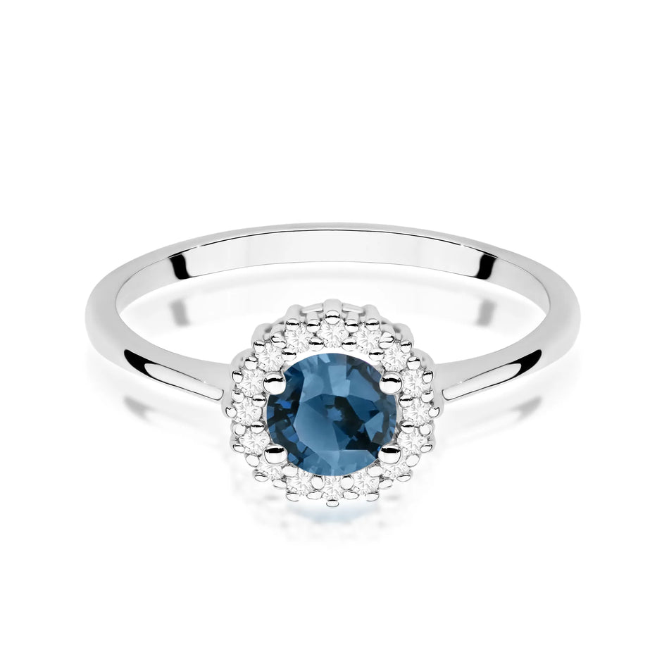 Goldring mit 0,50 ct London Blue Topas und Diamanten Blume