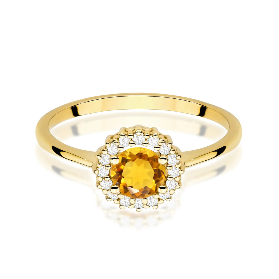 Goldring mit 0,50 ct Citrin und Diamanten Blume