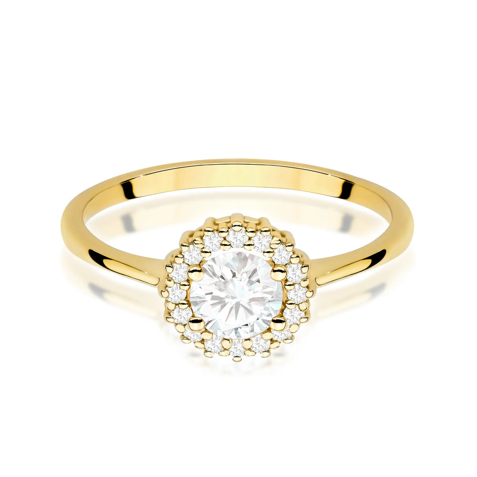 Goldring mit 0,60 ct weißem Saphir und Diamanten Blume