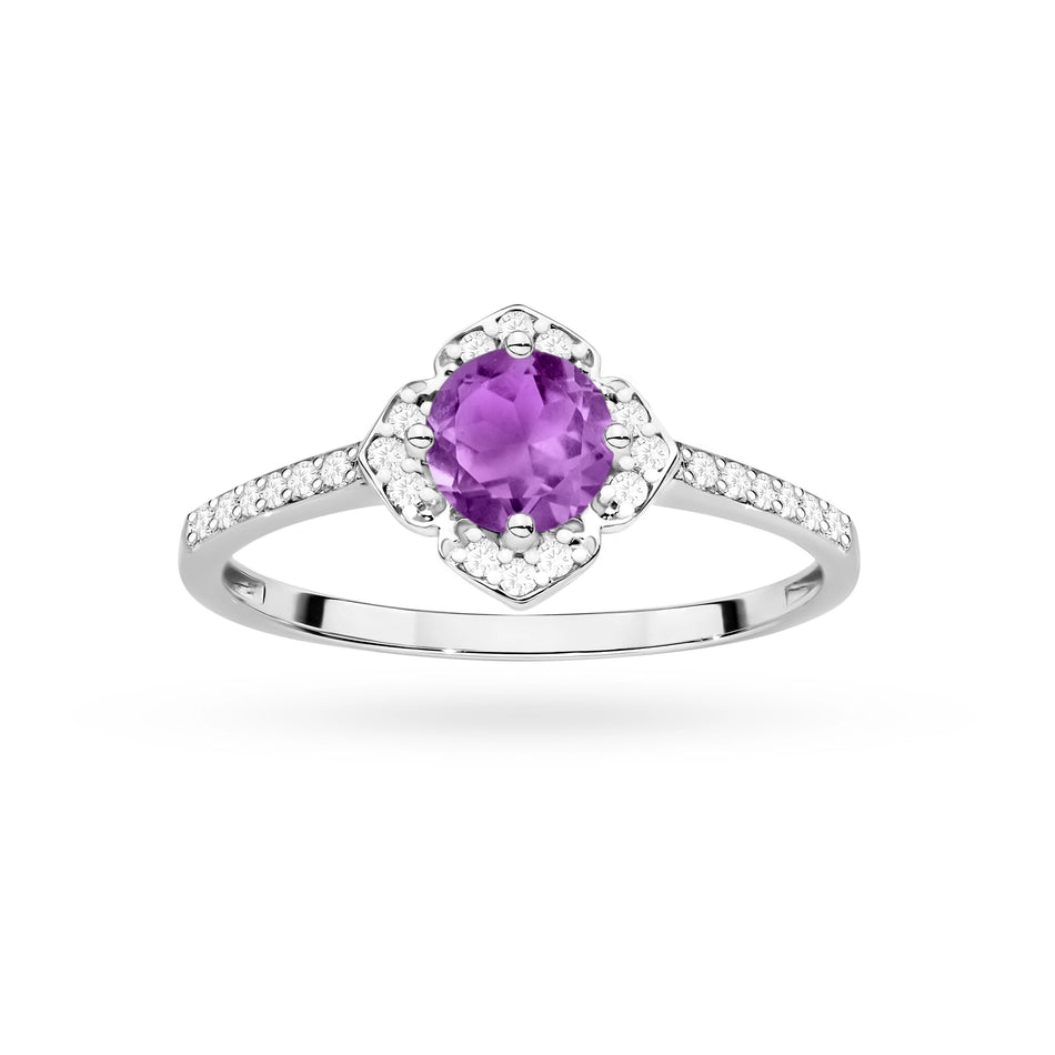 Gold Ring Flower with 0.50ct Amethyst and Diamonds
