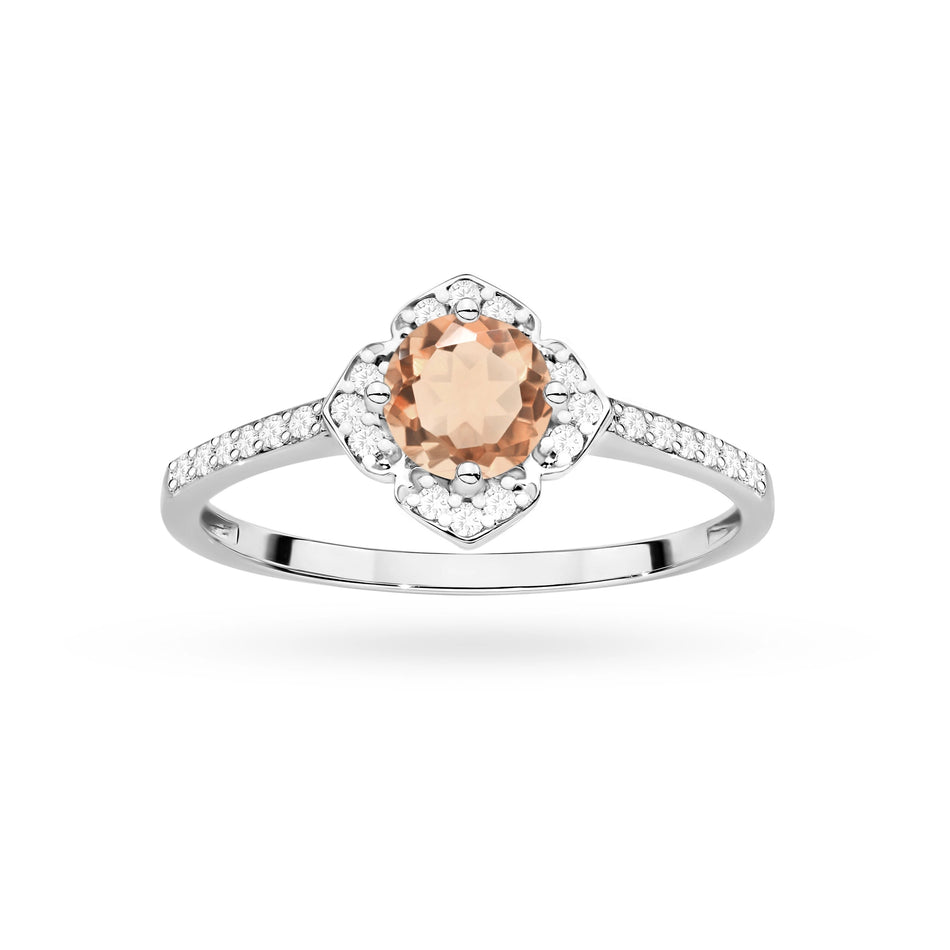 Gold Ring Flower with 0.40ct Morganit and Diamonds