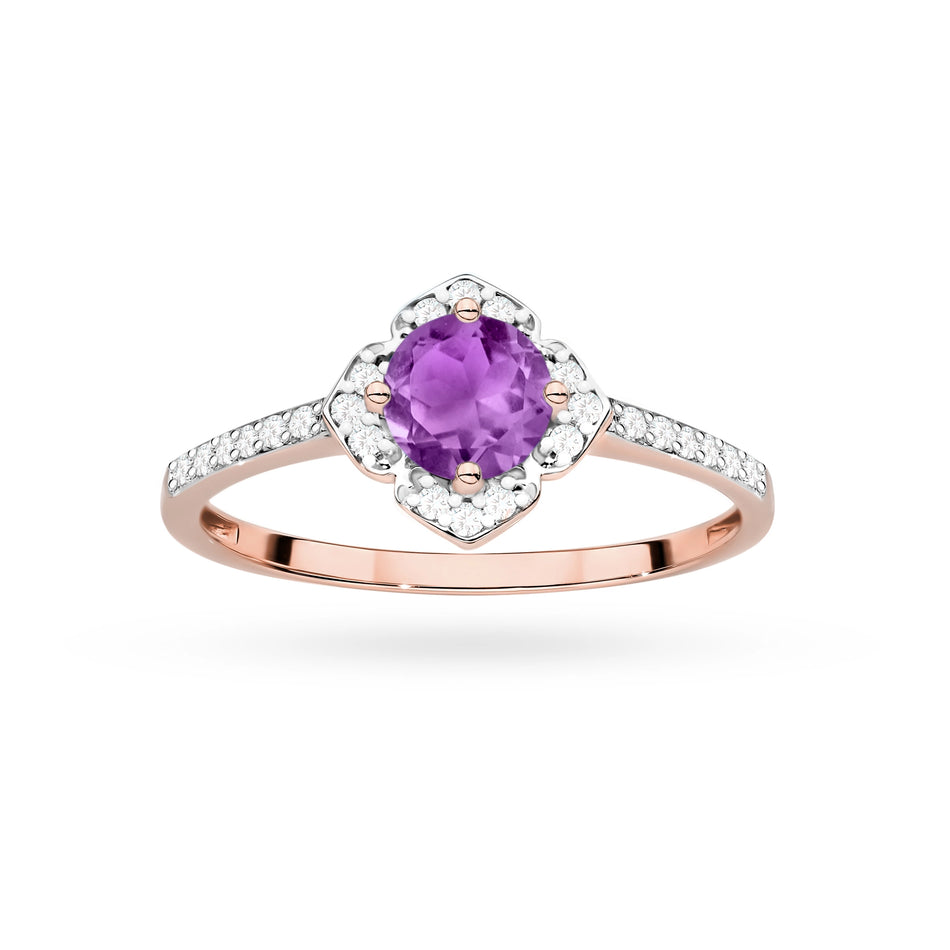 Gold Ring Flower with 0.50ct Amethyst and Diamonds