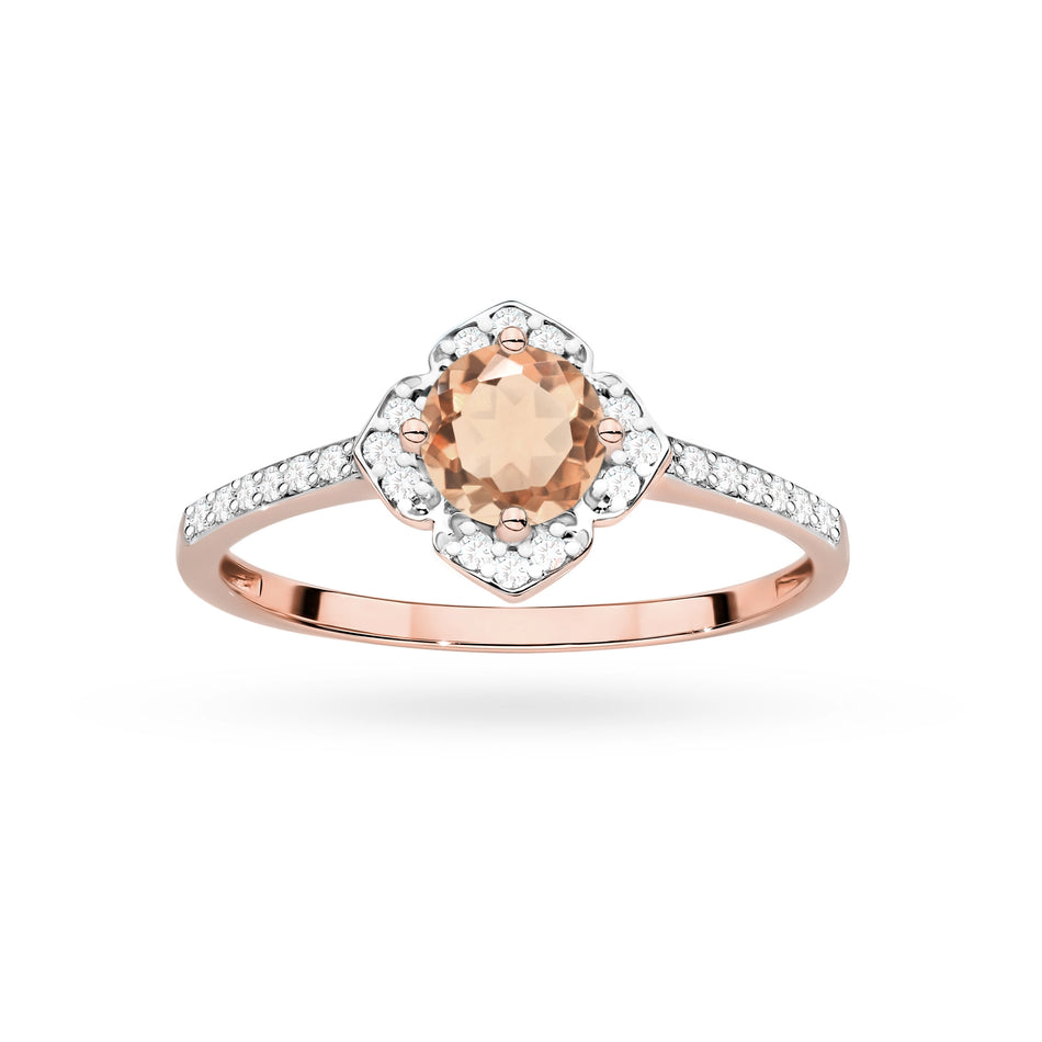 Gold Ring Flower with 0.40ct Morganit and Diamonds
