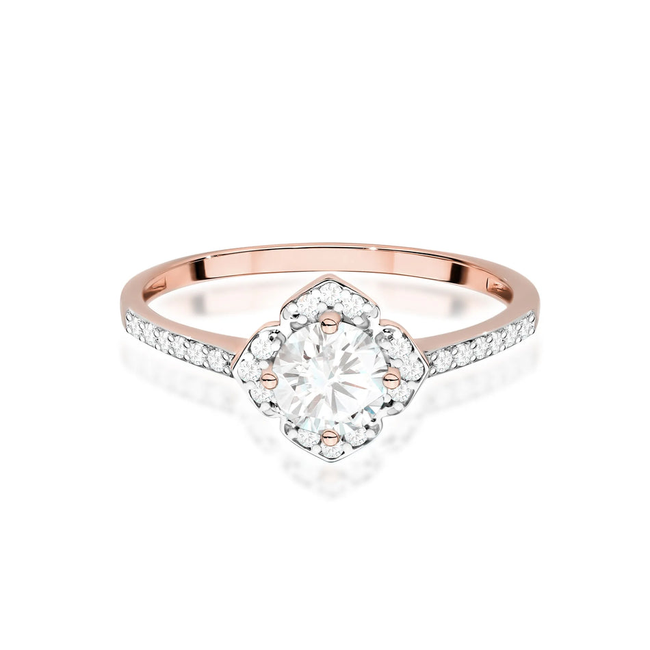 Zlatý prsten Květina s 0,60ct bílým safírem a diamanty