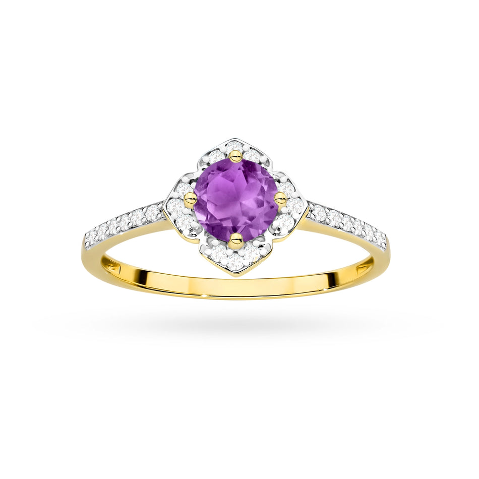 Gold Ring Flower with 0.50ct Amethyst and Diamonds