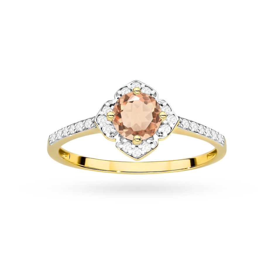 Gold Ring Flower with 0.40ct Morganit and Diamonds