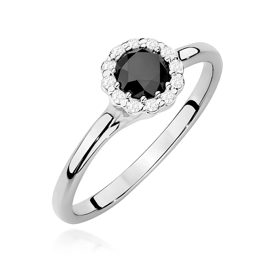 Goldring mit 0,50 ct schwarzem Diamant und 0,103 ct Diamanten