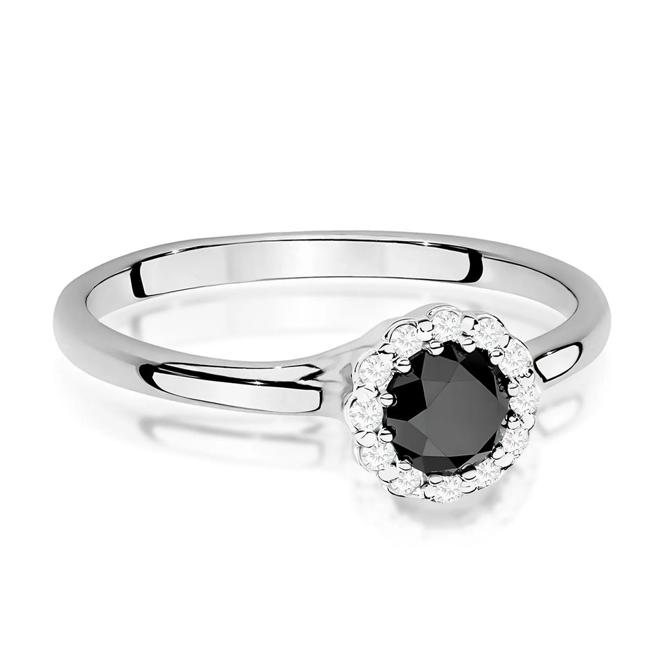 Goldring mit 0,50 ct schwarzem Diamant und 0,103 ct Diamanten