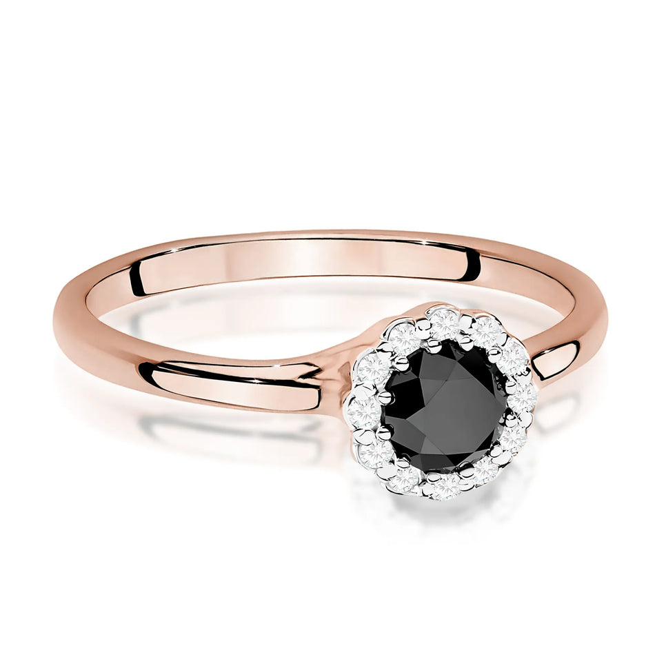 Goldring mit 0,50 ct schwarzem Diamant und 0,103 ct Diamanten