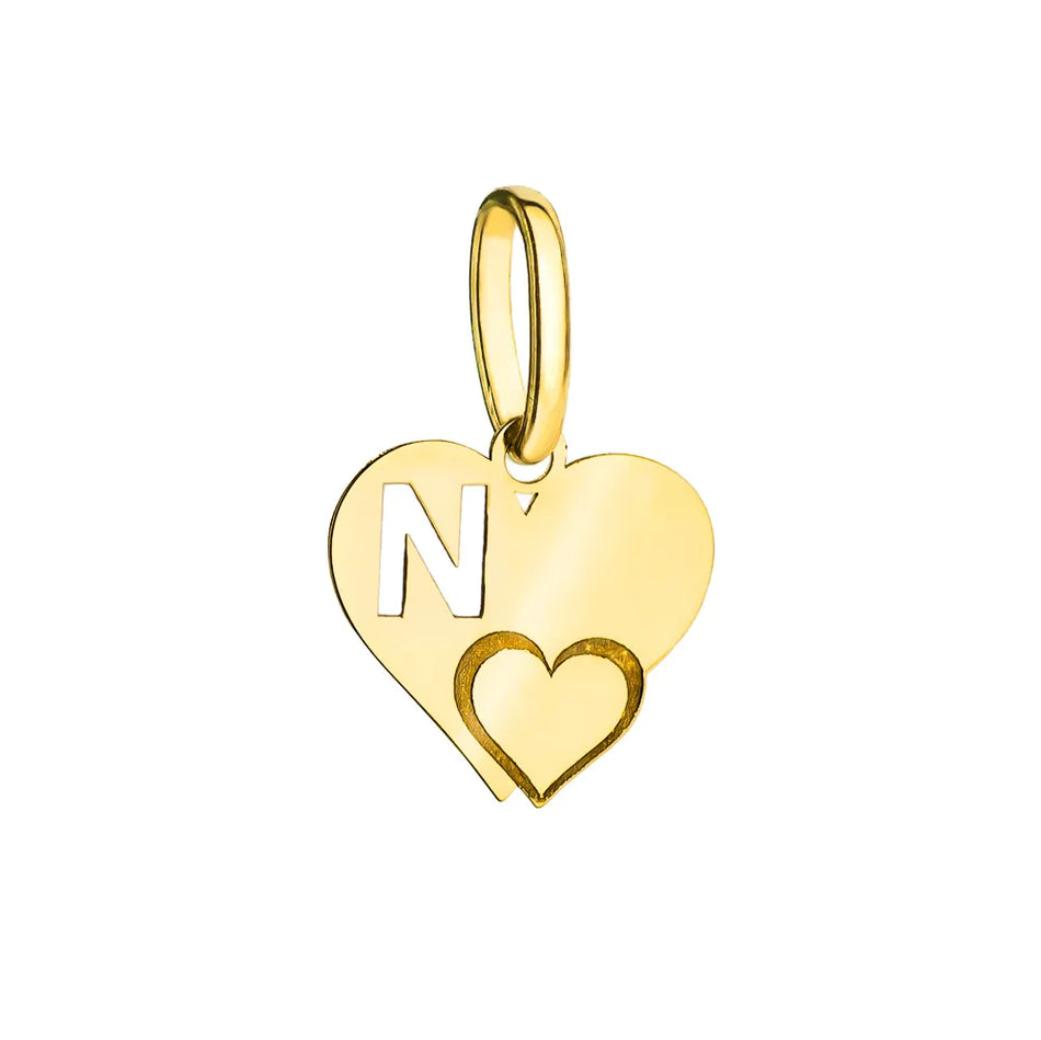 Gold Pendant Letter N on a Heart-Shaped Plate