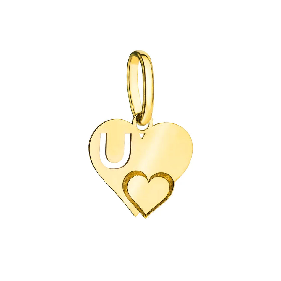 Gold Pendant Letter U on a Heart-Shaped Plate