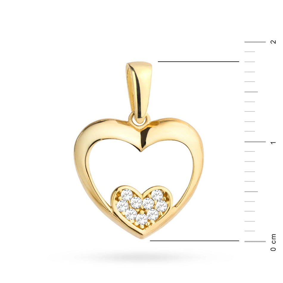 Gold Pendant with Heart and Zirconia