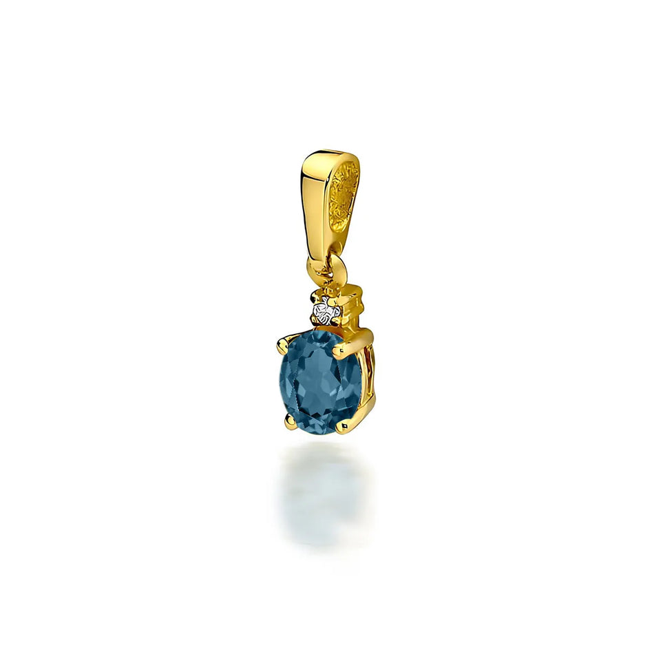 Gold pendant with London Blue topaz and diamond