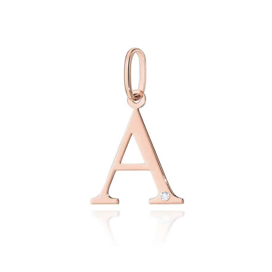 Gold Pendant with 0.005ct Diamond Letter Initials A-Z