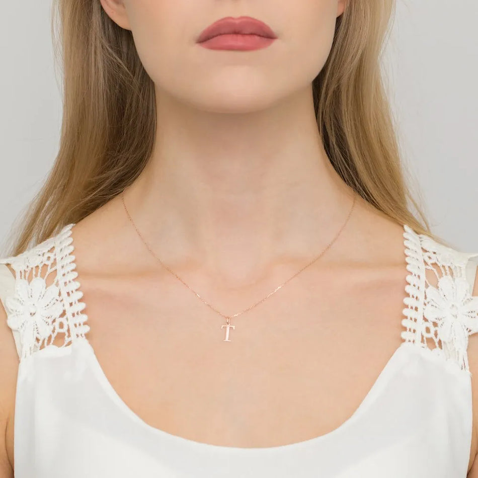 Gold Pendant with Diamonds Letter T