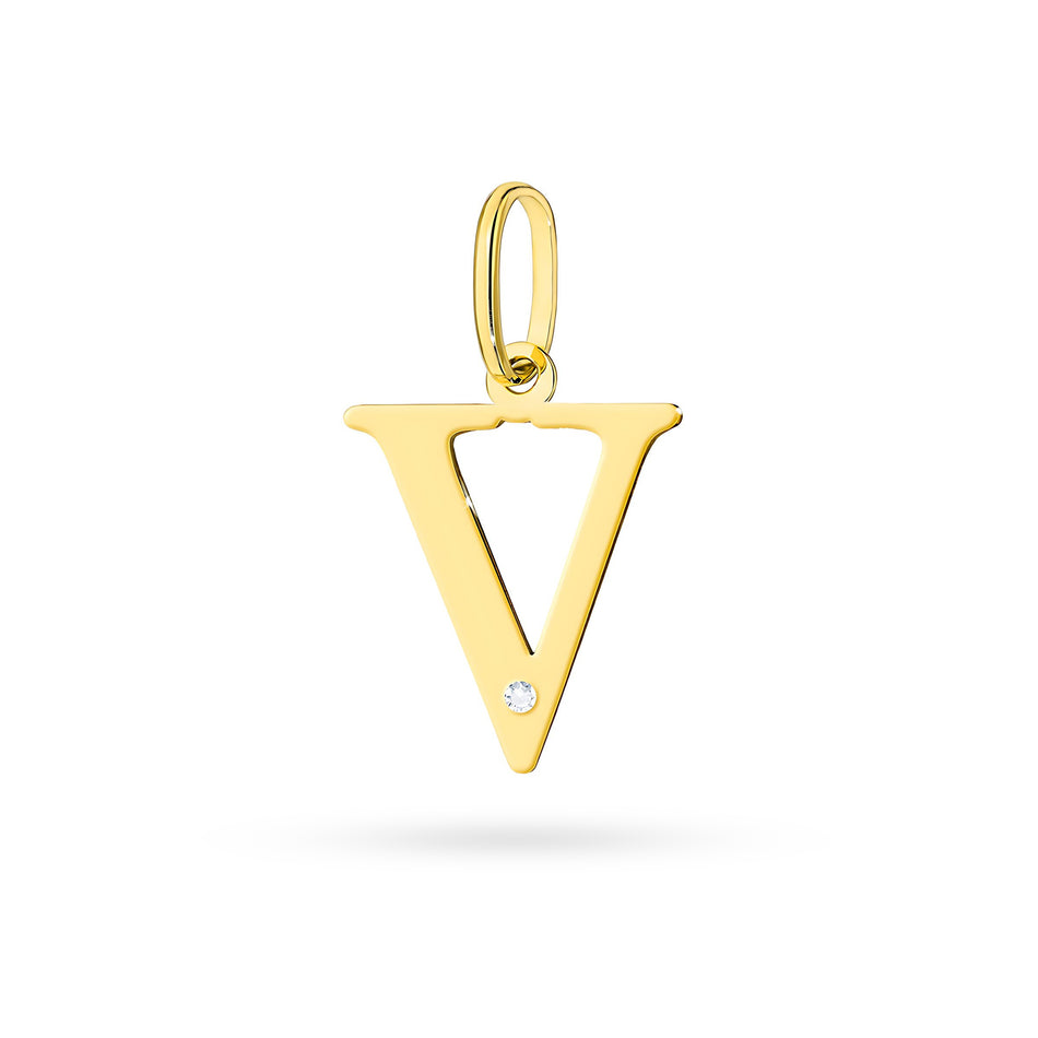 Gold Pendant with 0.005ct Diamond Letter V