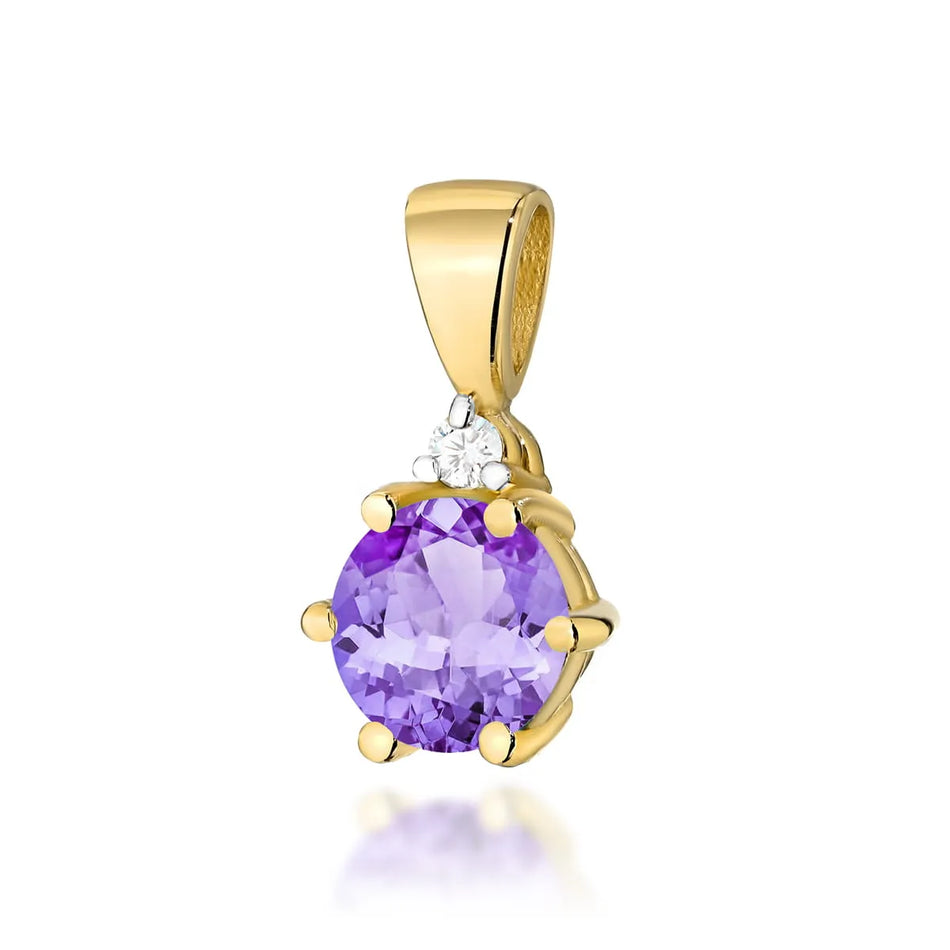 Gold Pendant with 0.50ct Amethyst and 0.015ct Diamond