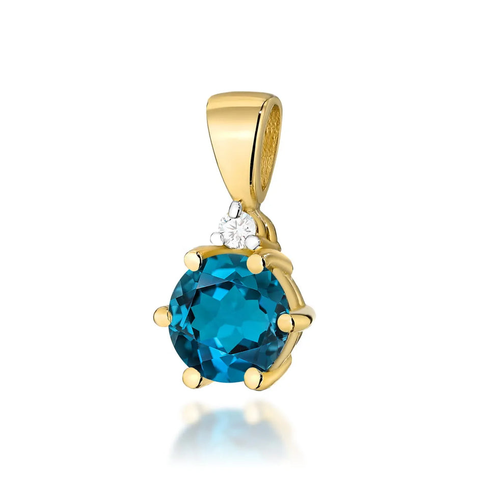 Gold Pendant with 0.50ct Topaz London Blue and 0.015ct Diamonds