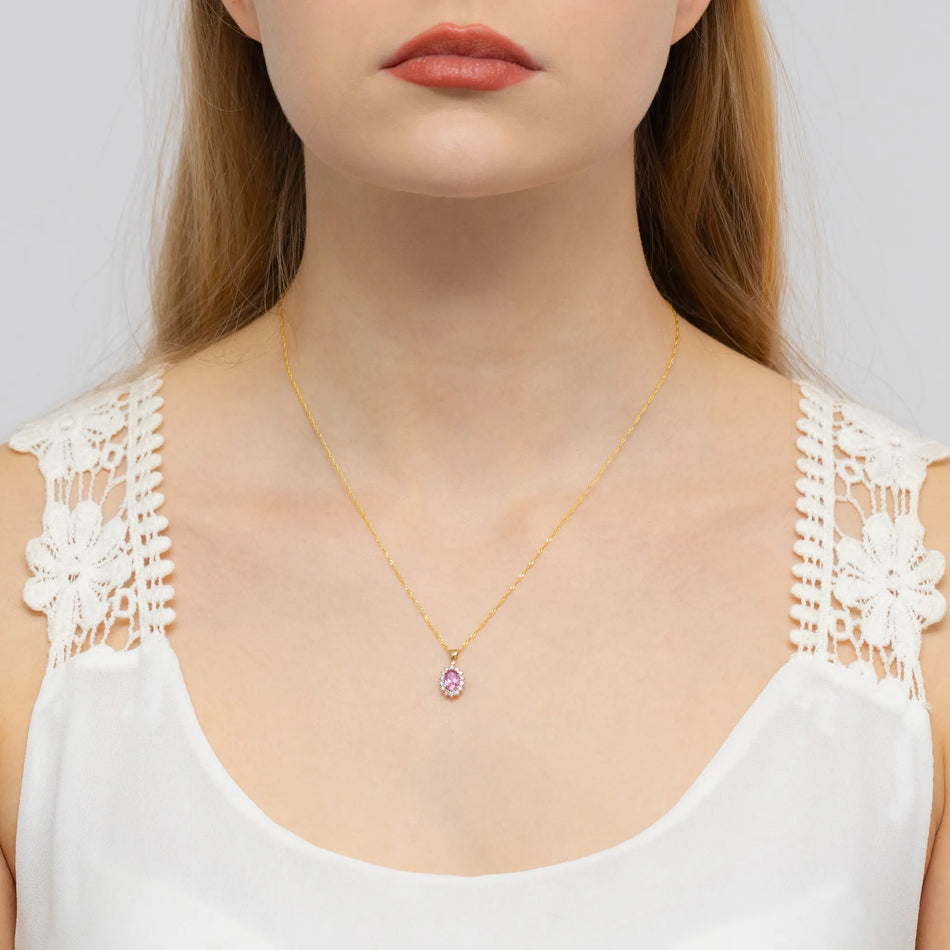 Zlatý přívěsek s růžovým topazem 0,50 ct a diamanty 0,12 ct