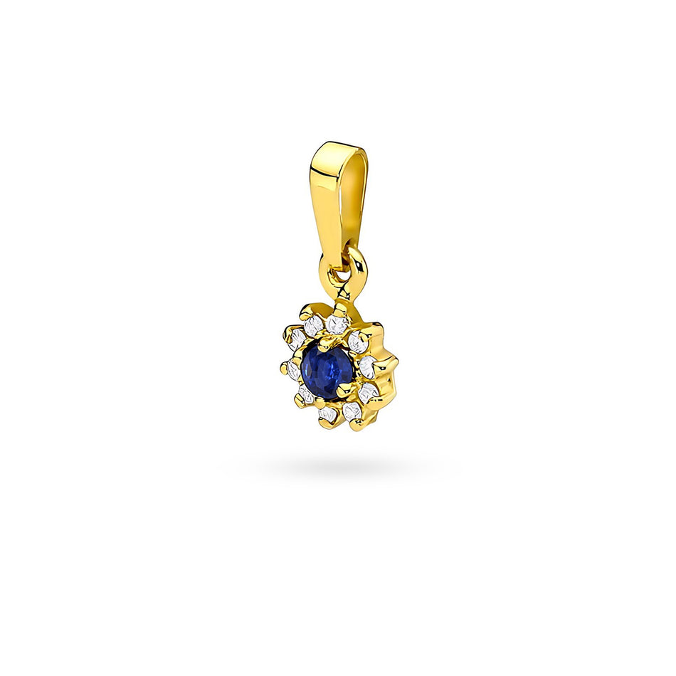Gold Anhänger mit 0,15 ct Saphir und 0,086 ct Diamanten