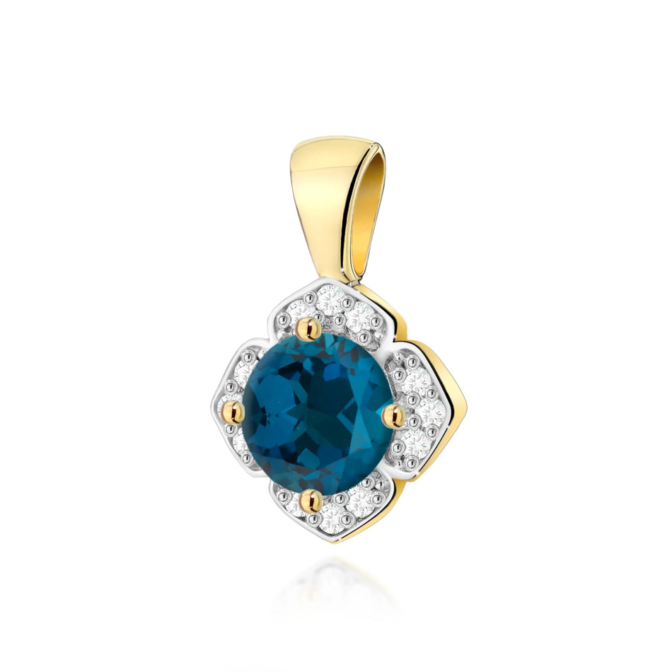 Gold Anhänger mit 0,50 ct Topas London Blue und 0,06 ct Diamanten