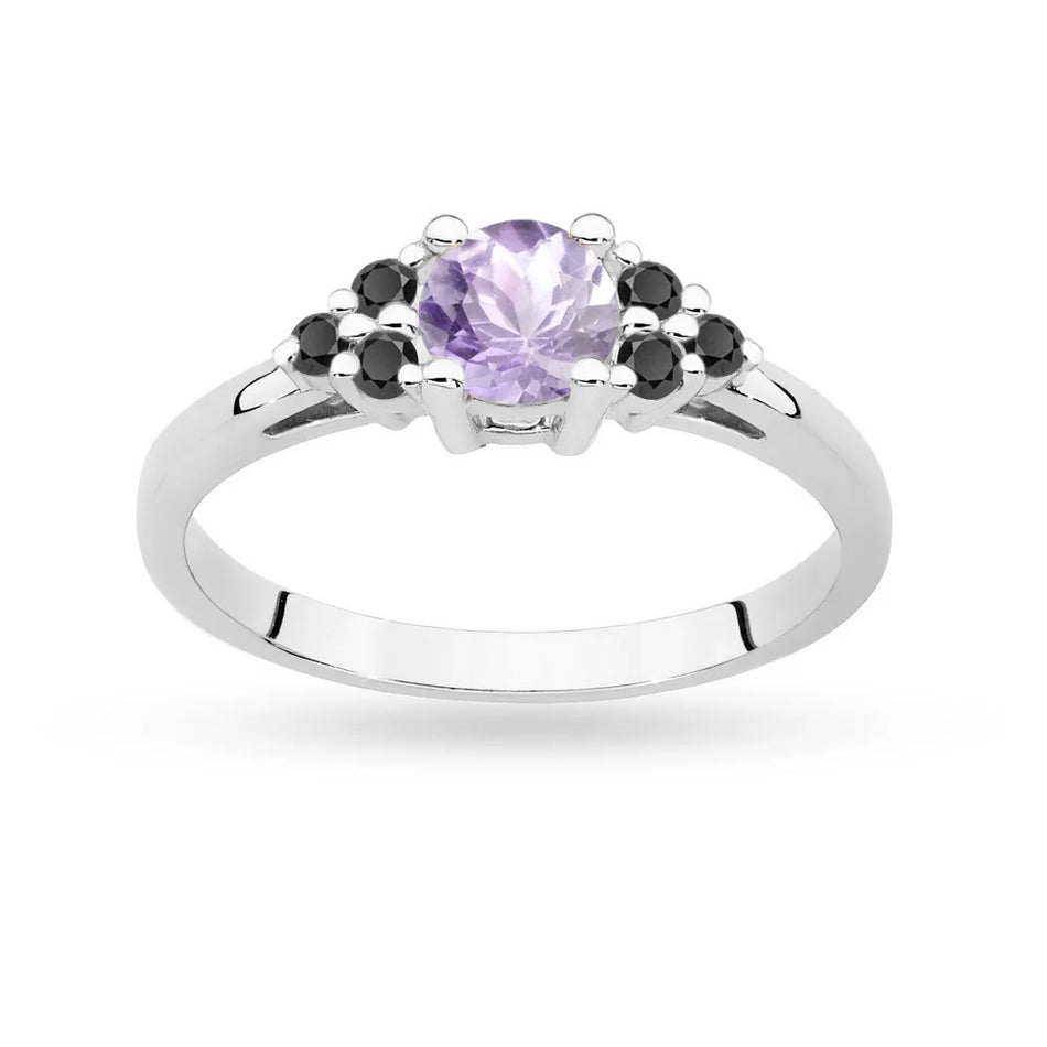 Goldring mit 0,50ct Amethyst und 6 schwarzen Diamanten