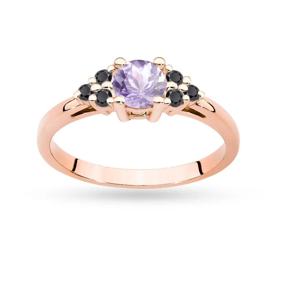 Goldring mit 0,50ct Amethyst und 6 schwarzen Diamanten